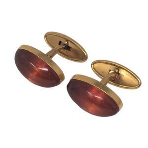 Vintage Soviet USSR Baltic Amber Oval Cufflinks